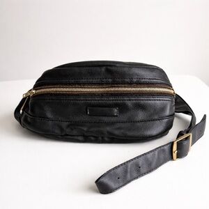 Black Leather Crossbody Sling Bag – Belt Bag – Brass Hardware